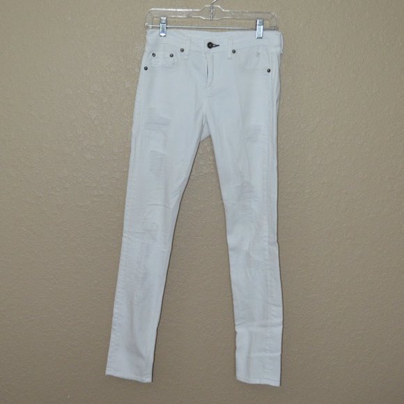 Sz 26 Rag & Bone Rebel White Destroyed Skinny Jeans - Picture 1 of 8